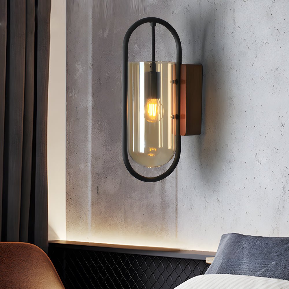 Nordic Retro LED Wall Light with Wood Base & Glass Shade for Any Room