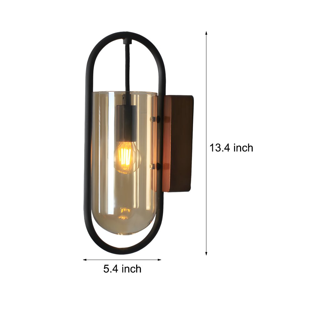 Nordic Retro LED Wall Light with Wood Base & Glass Shade for Any Room