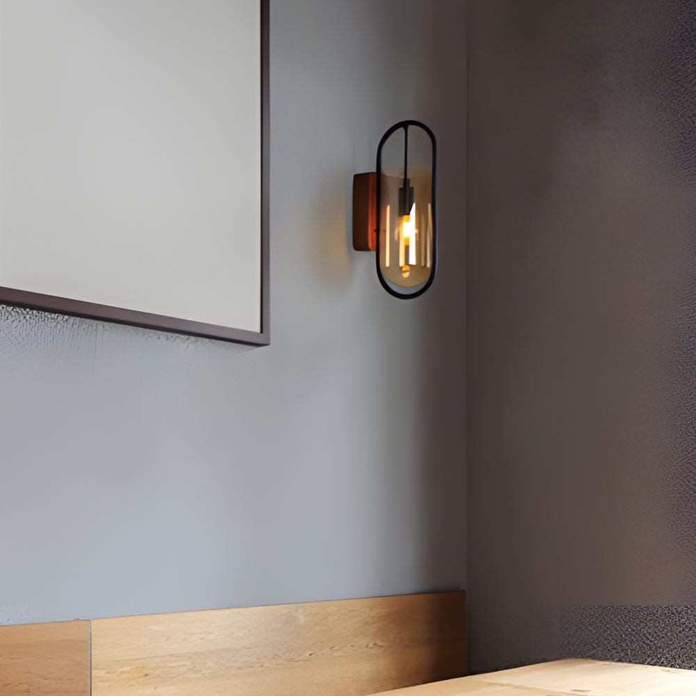 Nordic Retro LED Wall Light with Wood Base & Glass Shade for Any Room