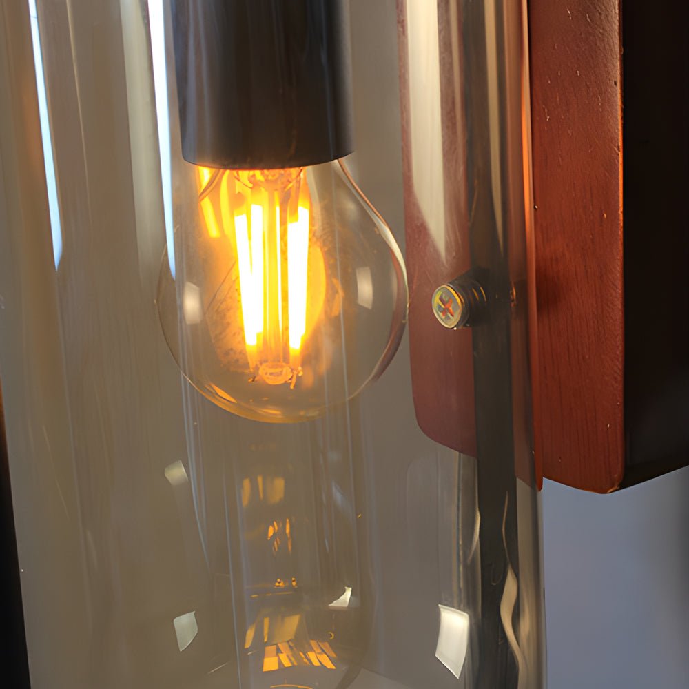 Nordic Retro LED Wall Light with Wood Base & Glass Shade for Any Room