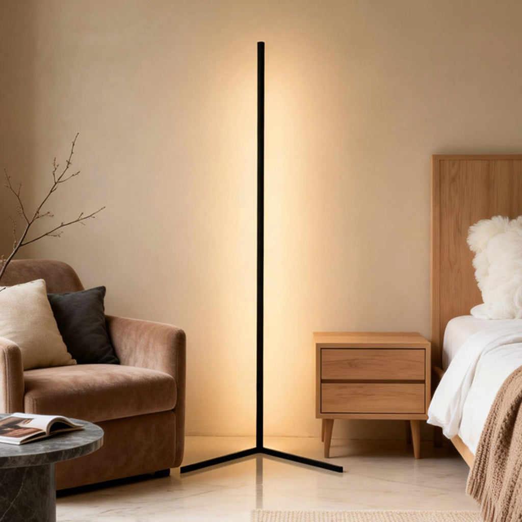 Modern Minimalist Black LED Corner Floor Lamp for Living Room Ambiance