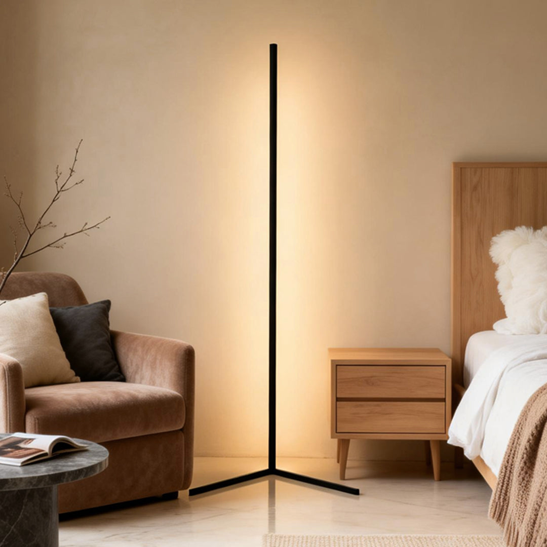 Modern Minimalist Black LED Corner Floor Lamp for Living Room Ambiance