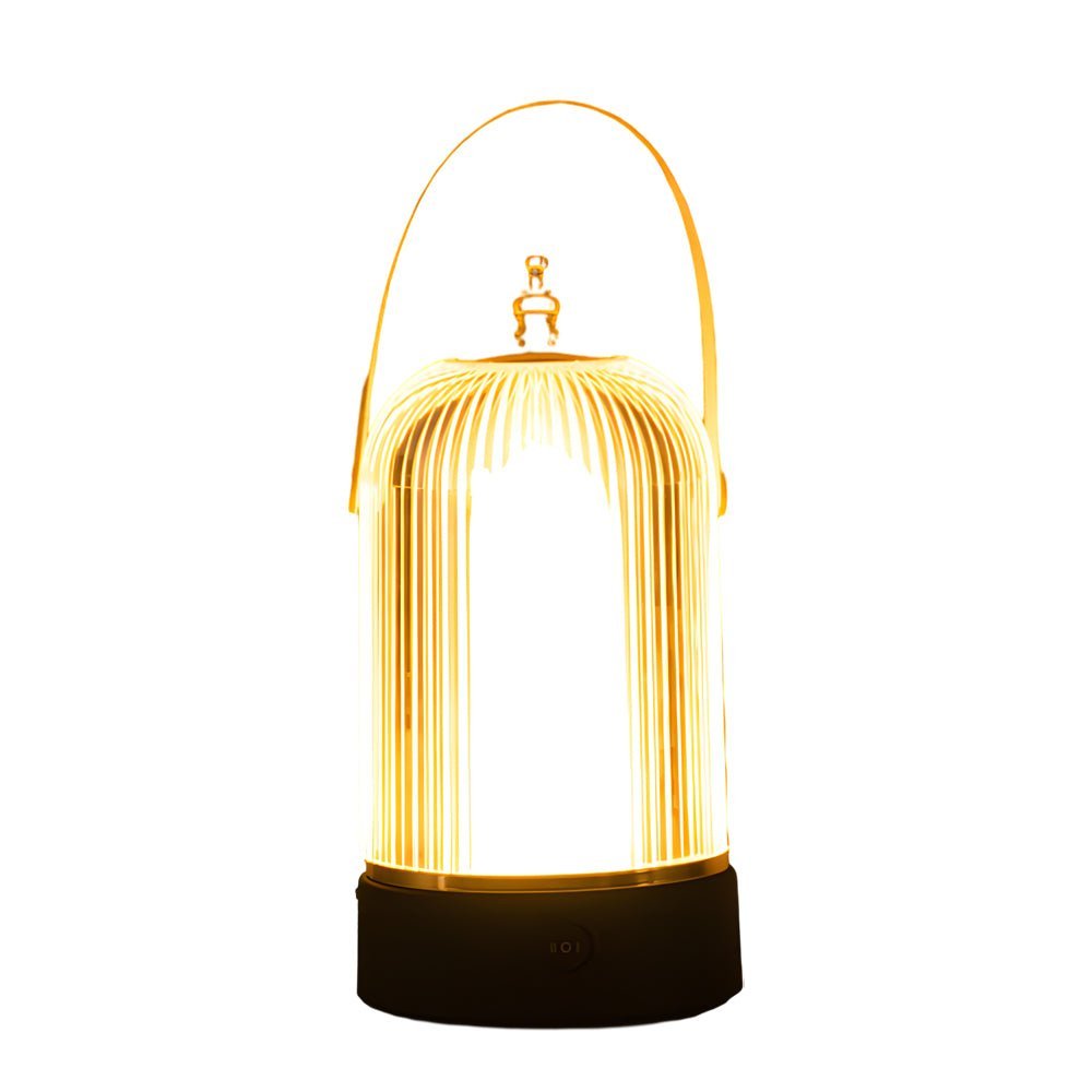 Ribbed Glass LED Table Lamp Lantern for Nightstand Bedroom Ambiance