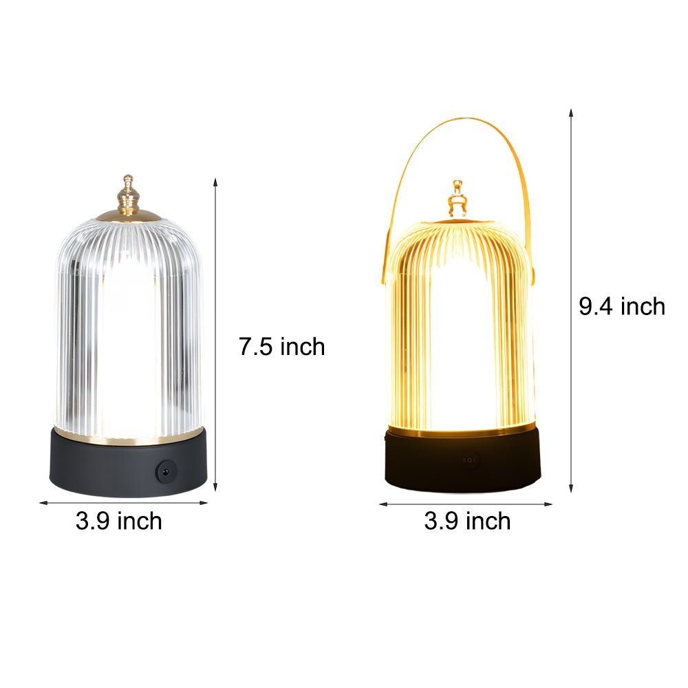 Ribbed Glass LED Table Lamp Lantern for Nightstand Bedroom Ambiance