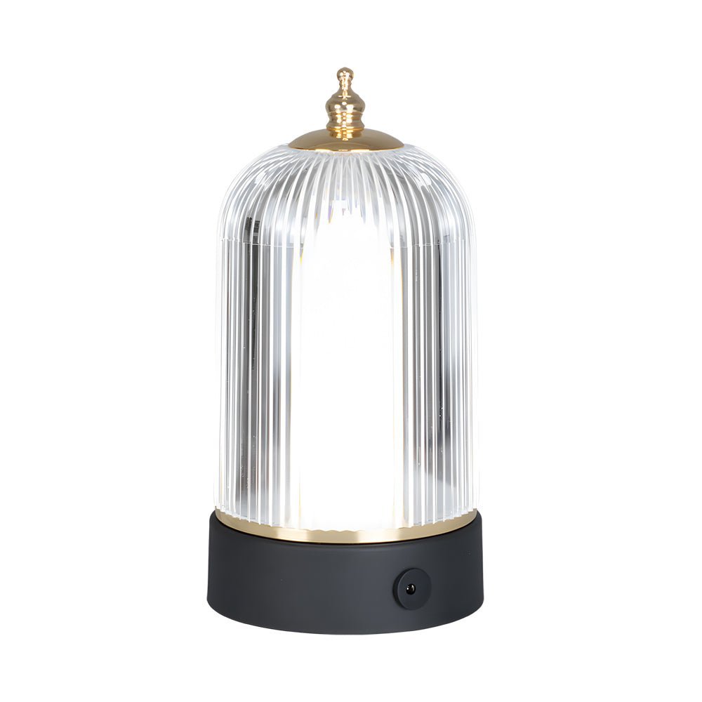 Ribbed Glass LED Table Lamp Lantern for Nightstand Bedroom Ambiance