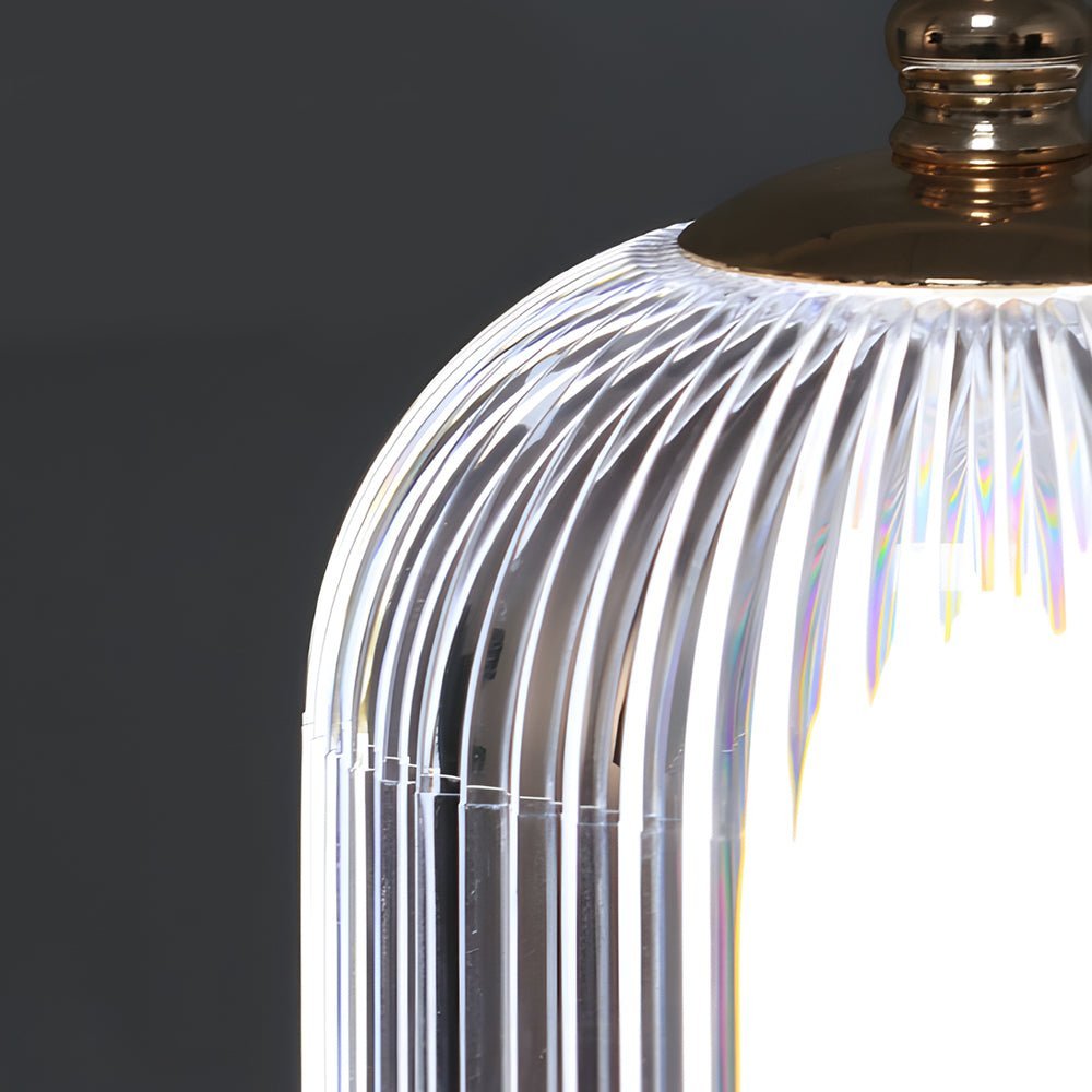 Ribbed Glass LED Table Lamp Lantern for Nightstand Bedroom Ambiance