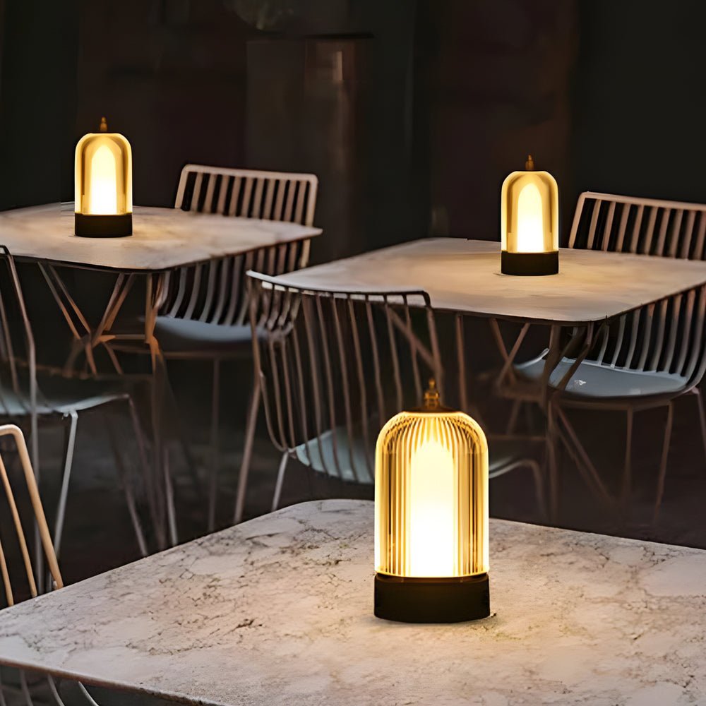 Ribbed Glass LED Table Lamp Lantern for Nightstand Bedroom Ambiance