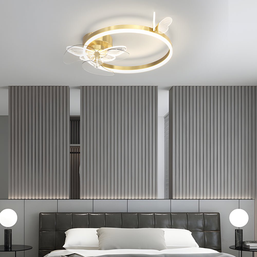 Modern White Acrylic Butterfly Three-Step Dimming LED Ceiling Fan for Living Room