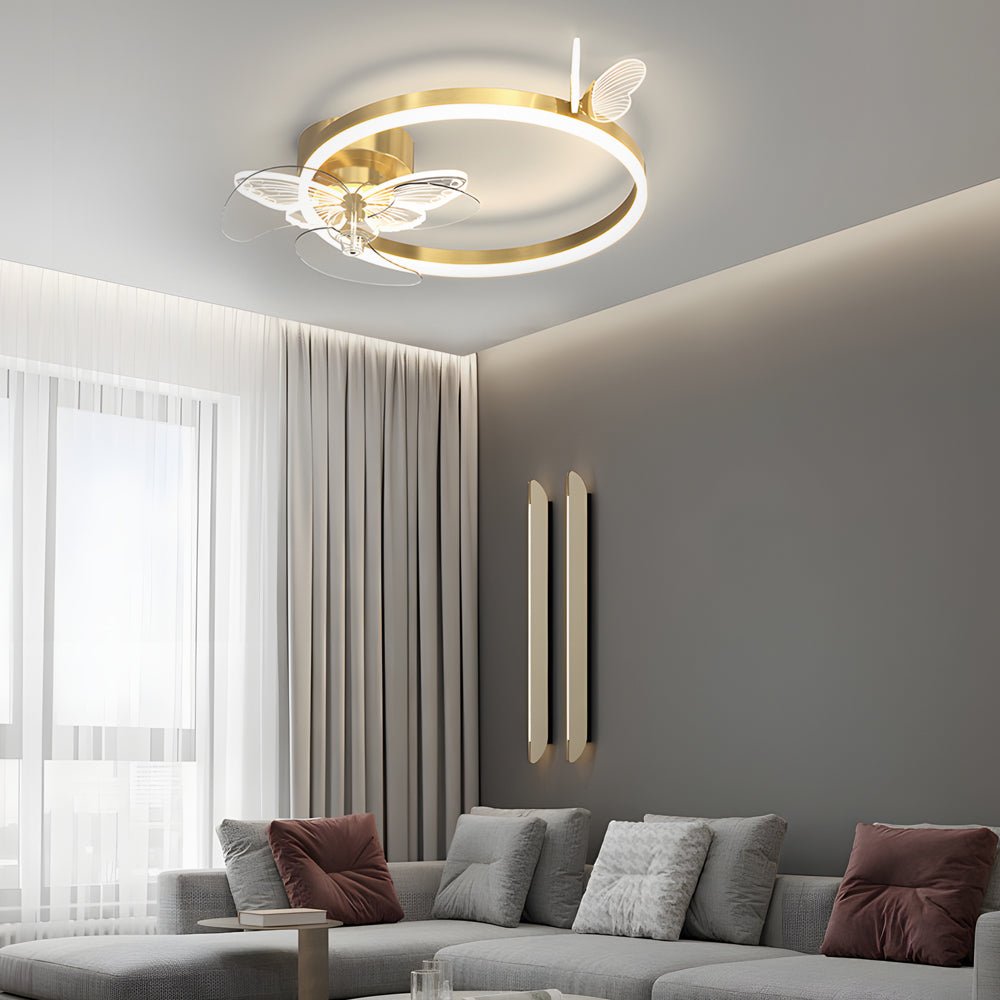 Modern White Acrylic Butterfly Three-Step Dimming LED Ceiling Fan for Living Room