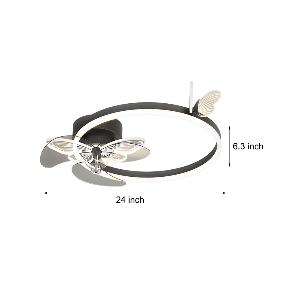 Modern White Acrylic Butterfly Three-Step Dimming LED Ceiling Fan for Living Room