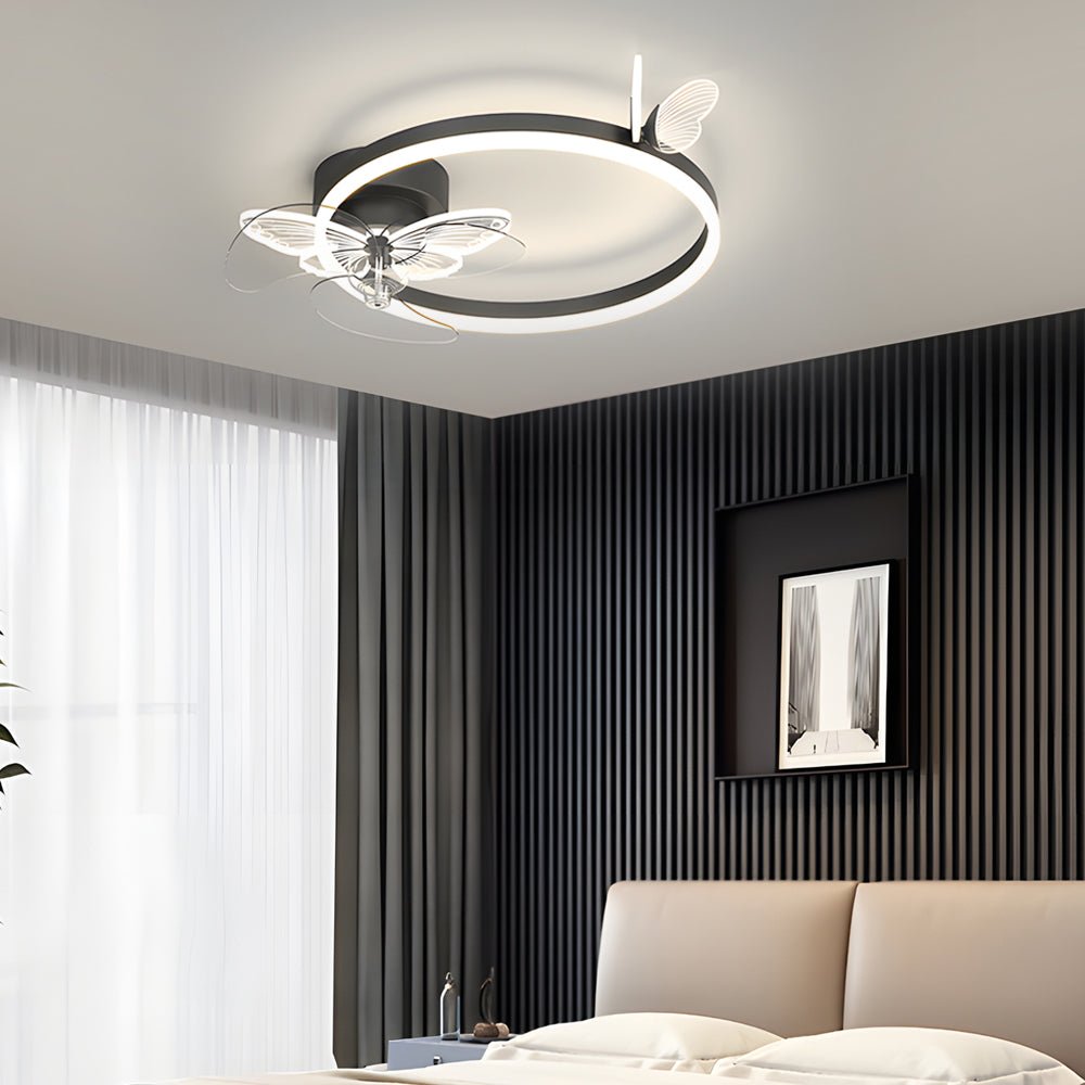Modern White Acrylic Butterfly Three-Step Dimming LED Ceiling Fan for Living Room