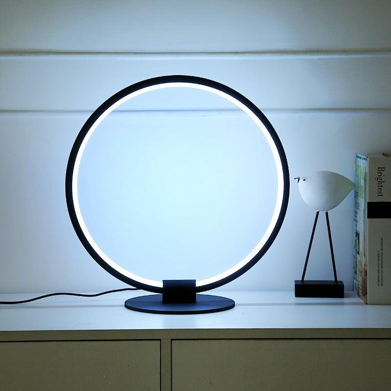 Elegant Modern Ring Table Lamp in Brushed Steel for Living Room Decor