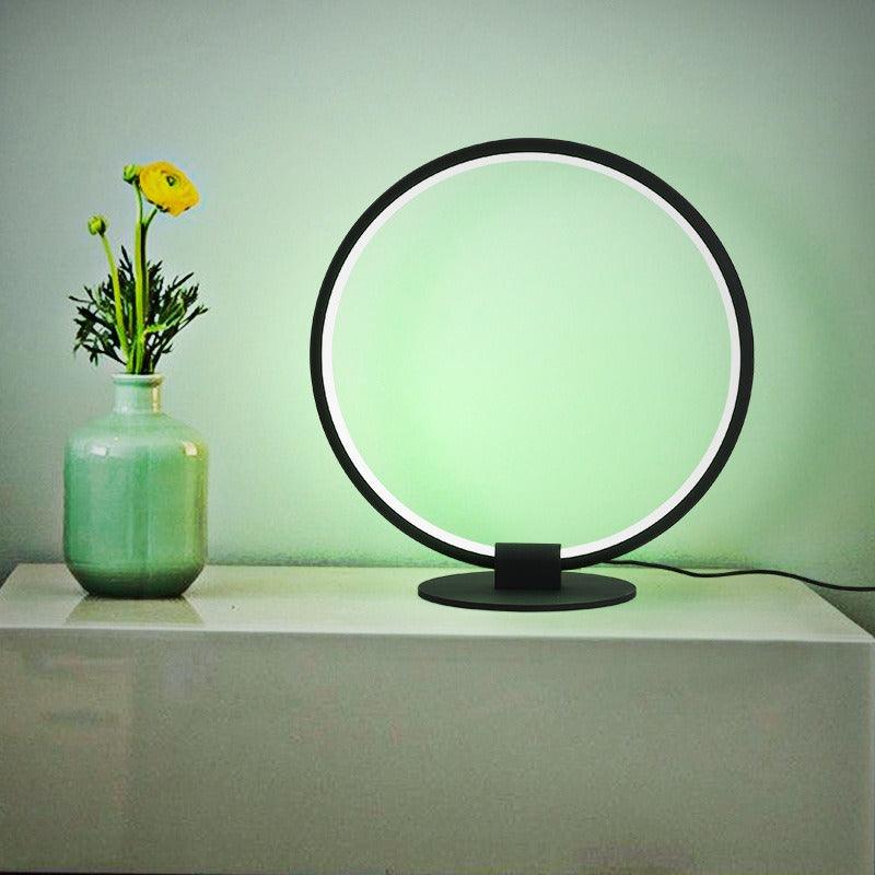 Elegant Modern Ring Table Lamp in Brushed Steel for Living Room Decor