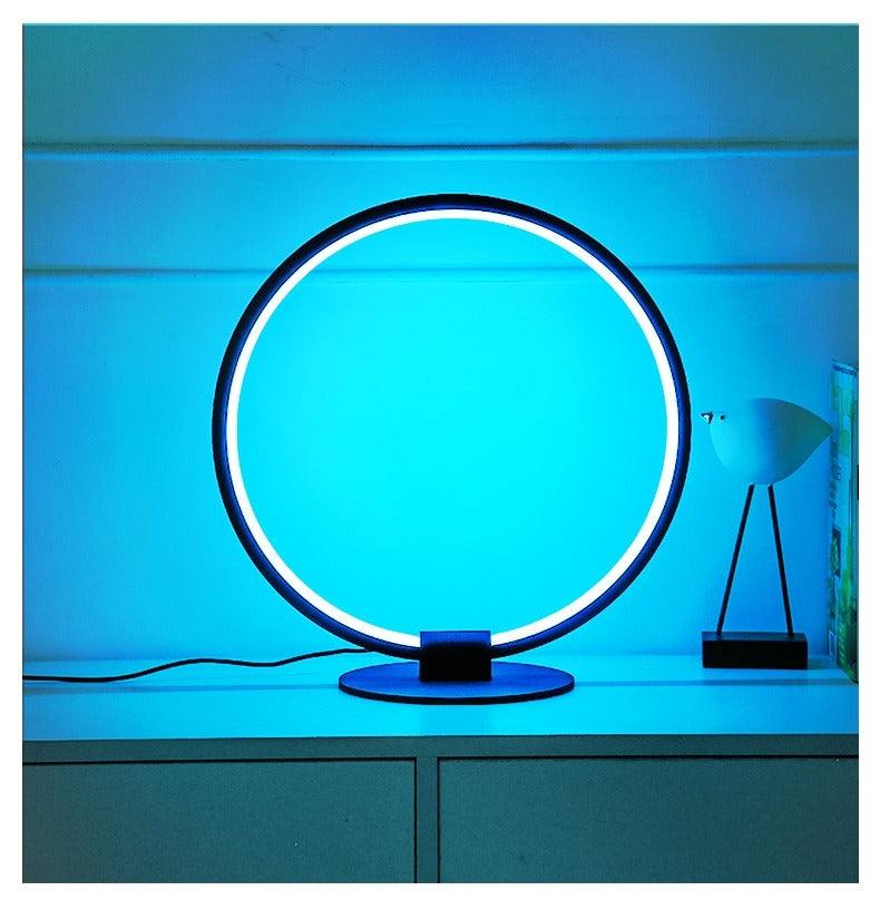 Elegant Modern Ring Table Lamp in Brushed Steel for Living Room Decor
