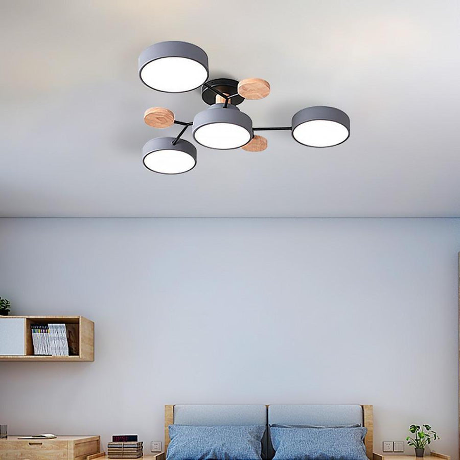 Sputnik Style Metal & Wood Chandelier Ceiling Light for Kids' Room