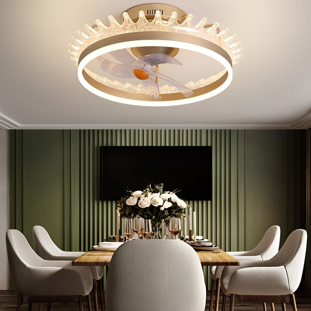 Modern White 360° Rotating Dimmable LED Ceiling Fan Light with Remote