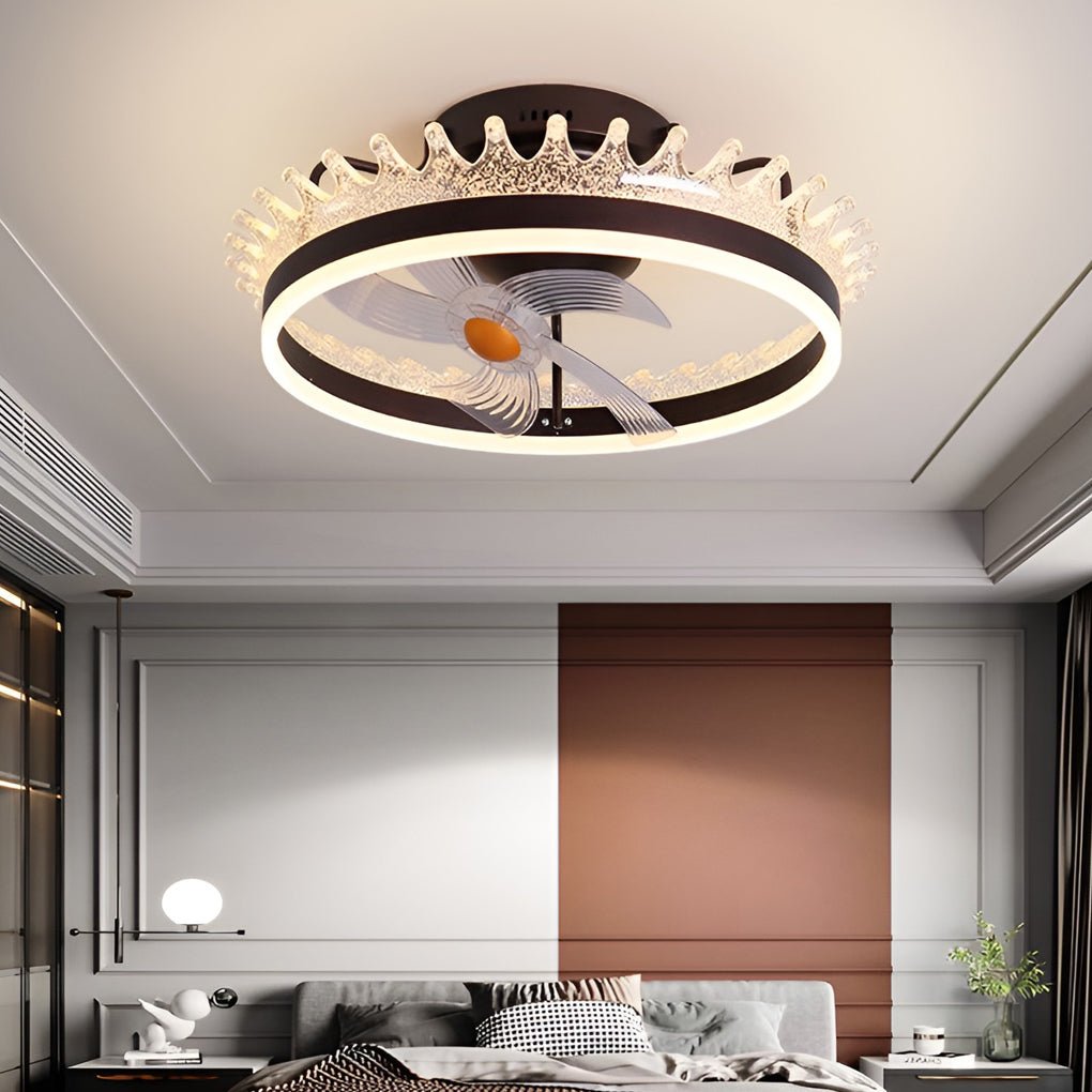 Modern White 360° Rotating Dimmable LED Ceiling Fan Light with Remote