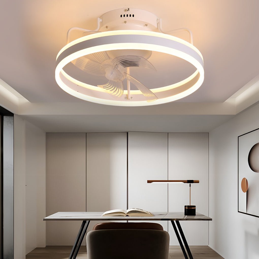 Modern White 360° Rotating Dimmable LED Ceiling Fan Light with Remote