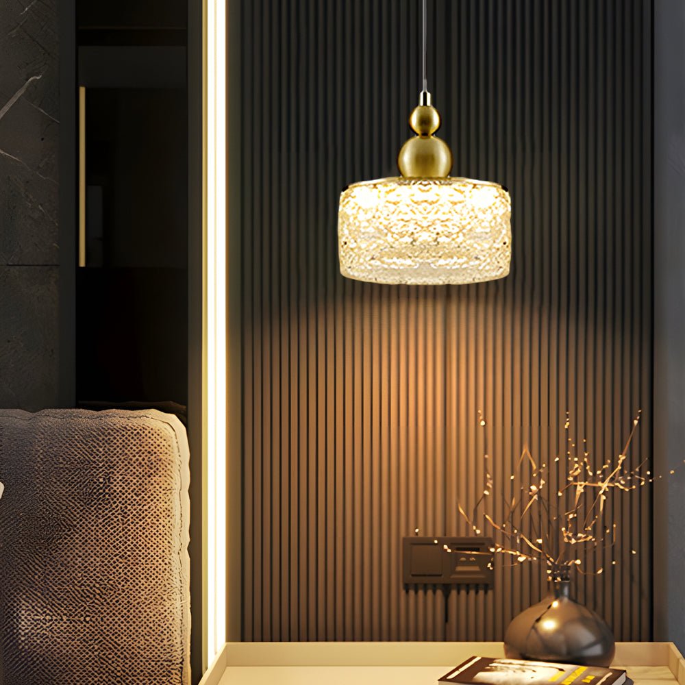 Modern Round Acrylic Ice Texture Pendant Light with 3-Step Dimming