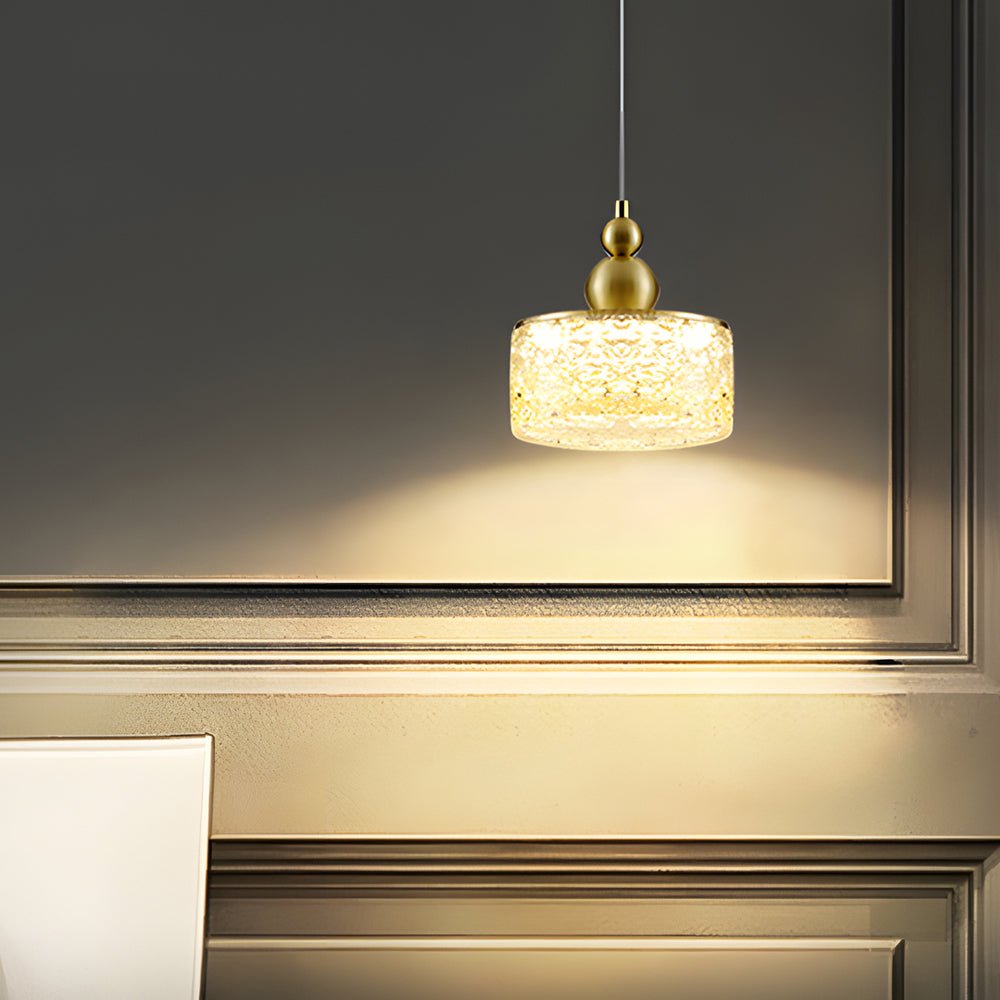 Modern Round Acrylic Ice Texture Pendant Light with 3-Step Dimming