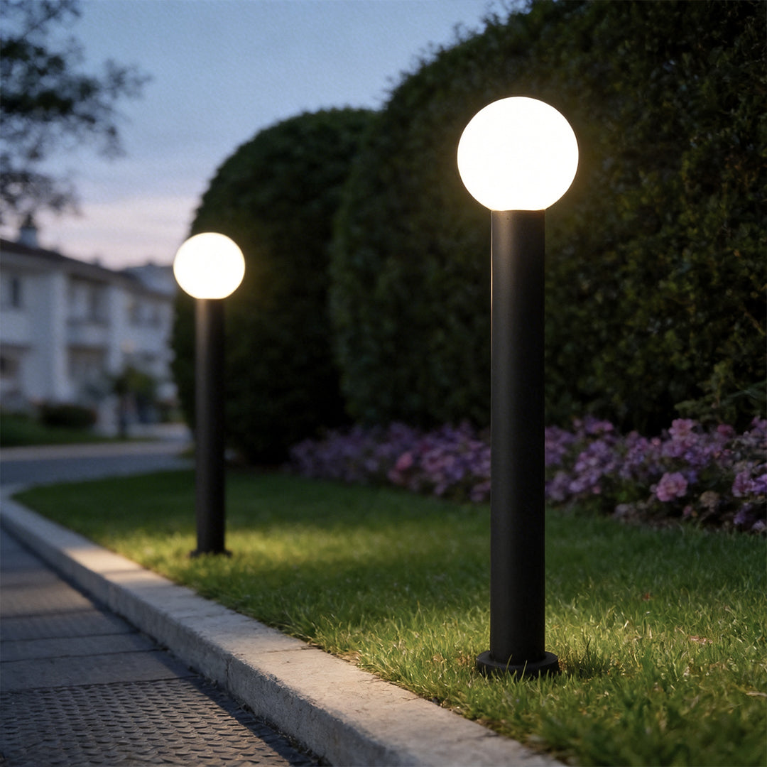 Elegant Round LED Bollard Lights with Spherical Lampshade for Outdoors