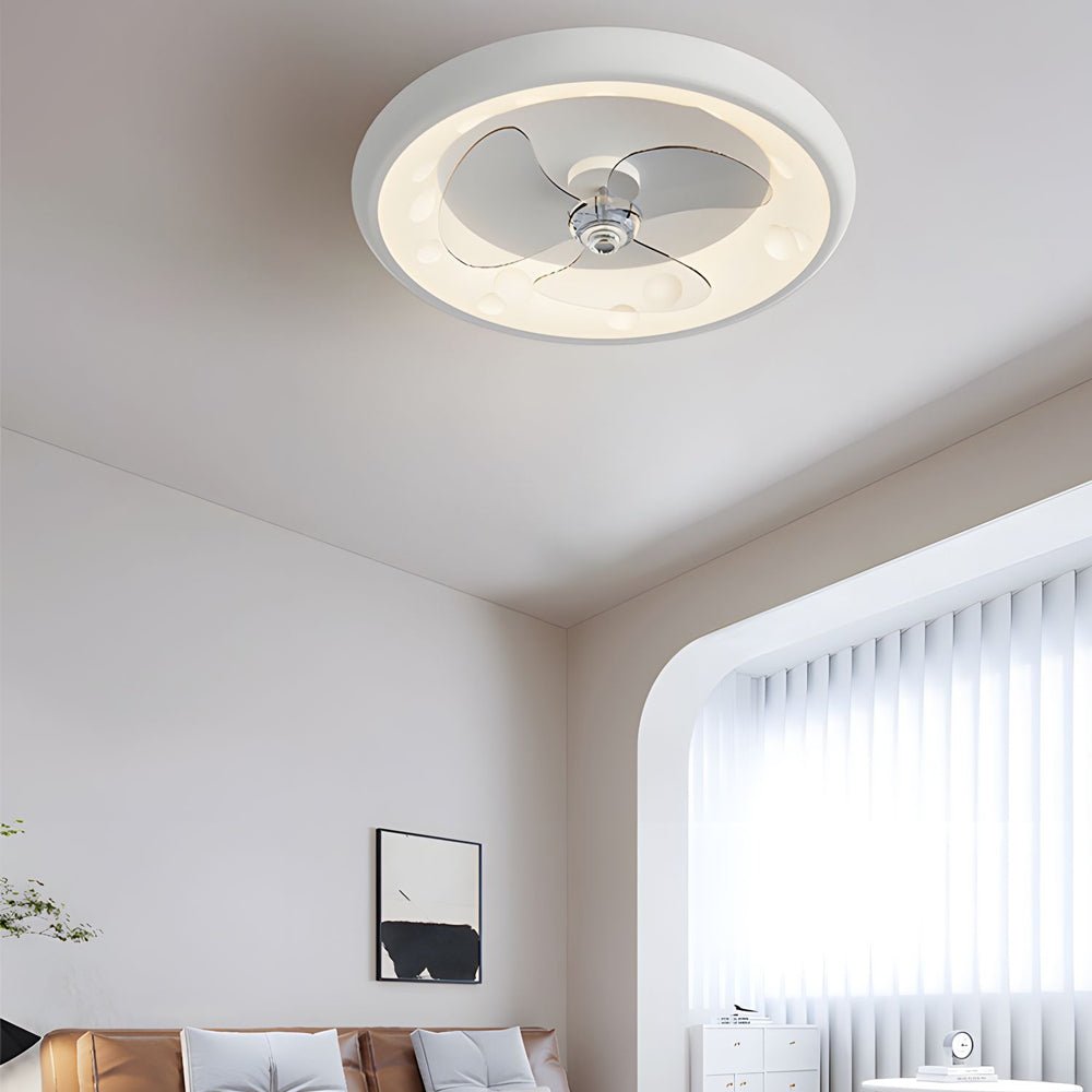 Modern White Round Ceiling Fan with Light and Remote for Living Room