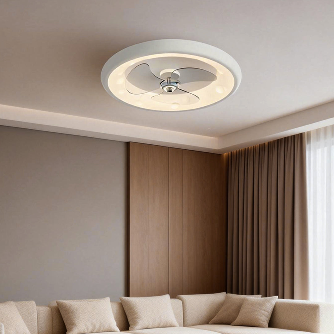 Modern White Round Ceiling Fan with Light and Remote for Living Room