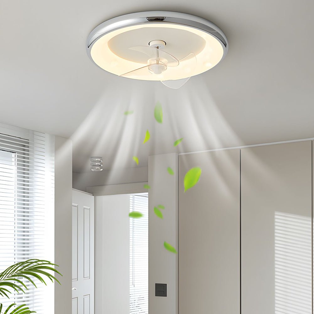 Modern White Round Ceiling Fan with Light and Remote for Living Room