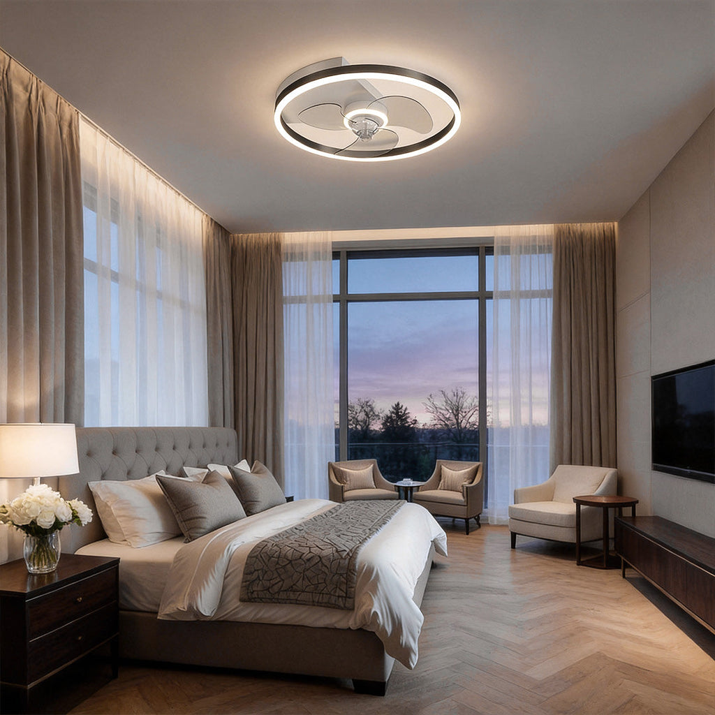 Modern White Round LED Ceiling Fan with Light for Living Room Bedroom