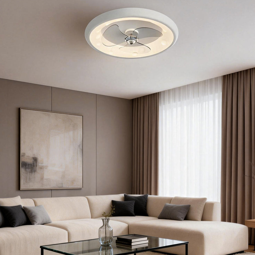 Modern White Round Ceiling Fan with Light and Remote for Living Room