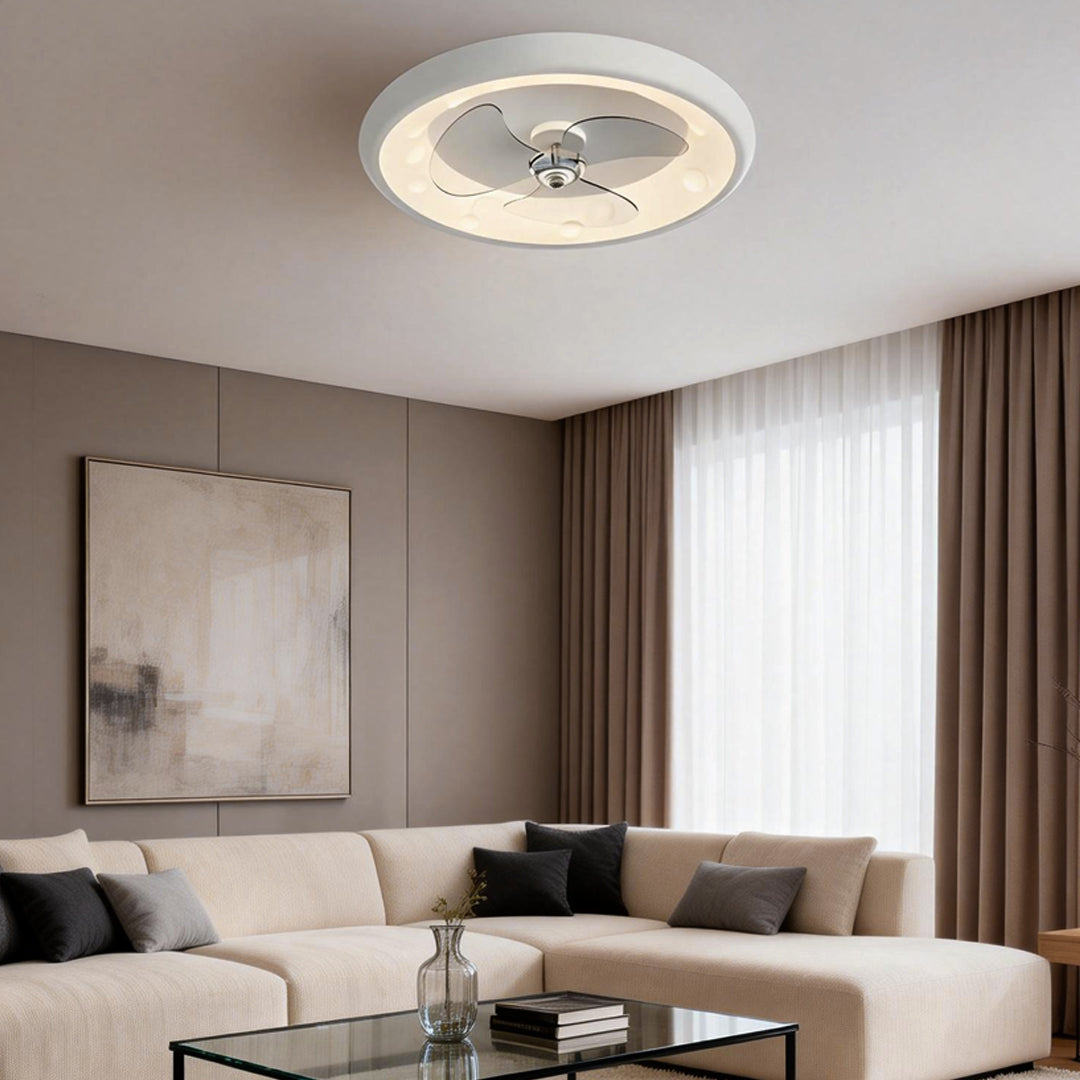 Modern White Round Ceiling Fan with Light and Remote for Living Room