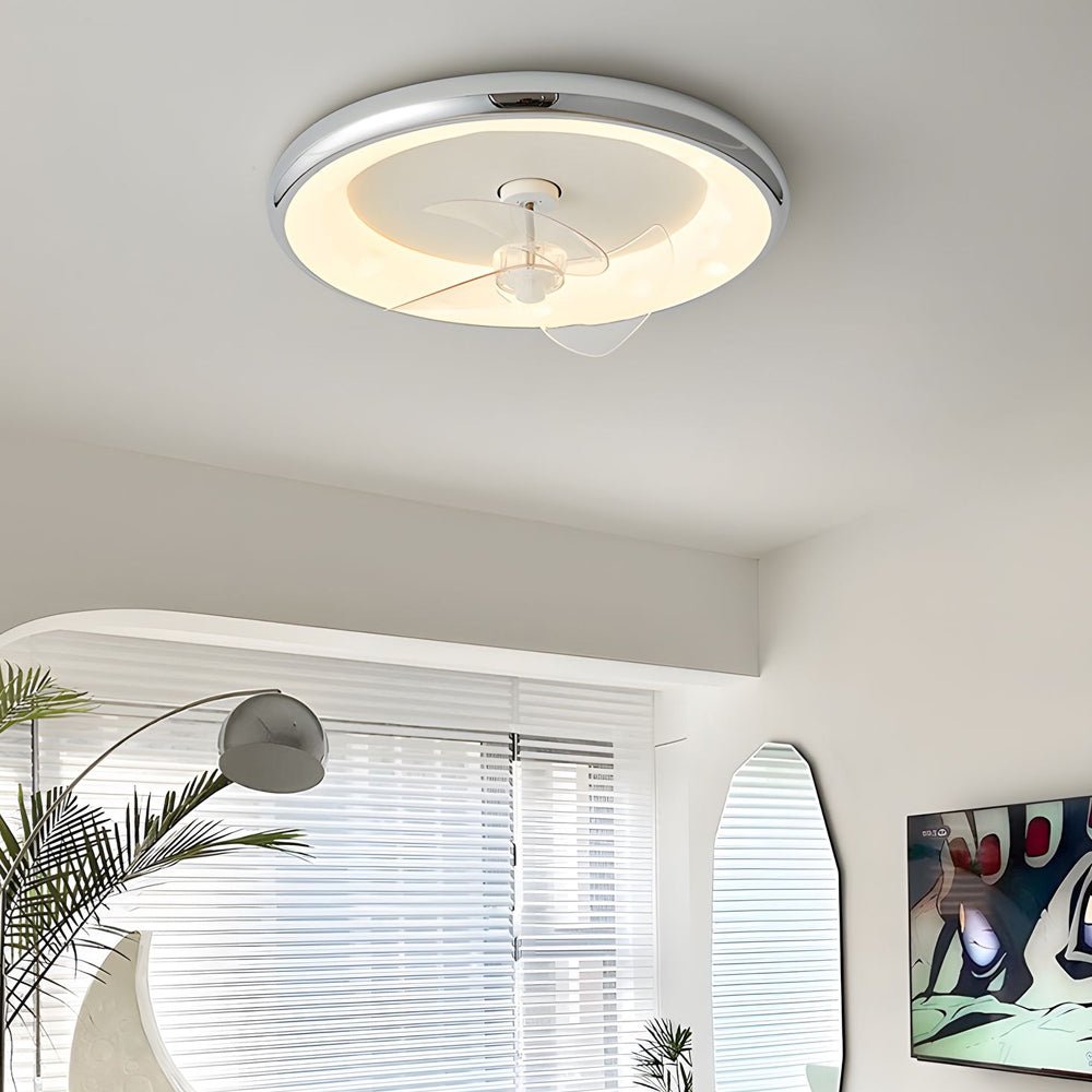 Modern White Round Ceiling Fan with Light and Remote for Living Room