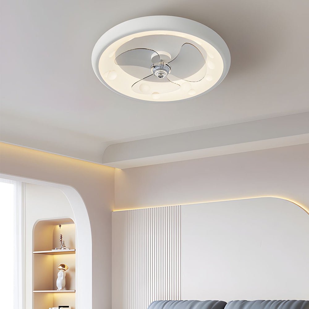Modern White Round Ceiling Fan with Light and Remote for Living Room