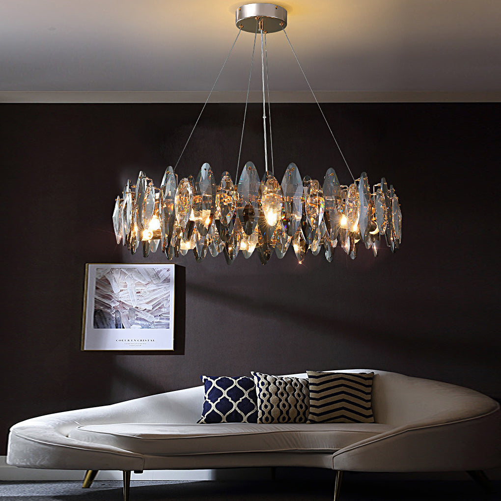 Modern Smoke Gray Oval Crystal LED Chandelier for Living Room Decor