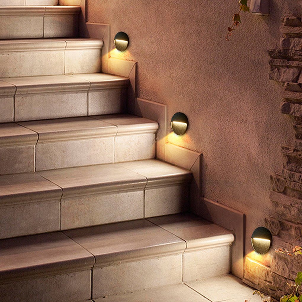 Modern Round Waterproof LED Outdoor Stair Wall Lights - Black Sconces