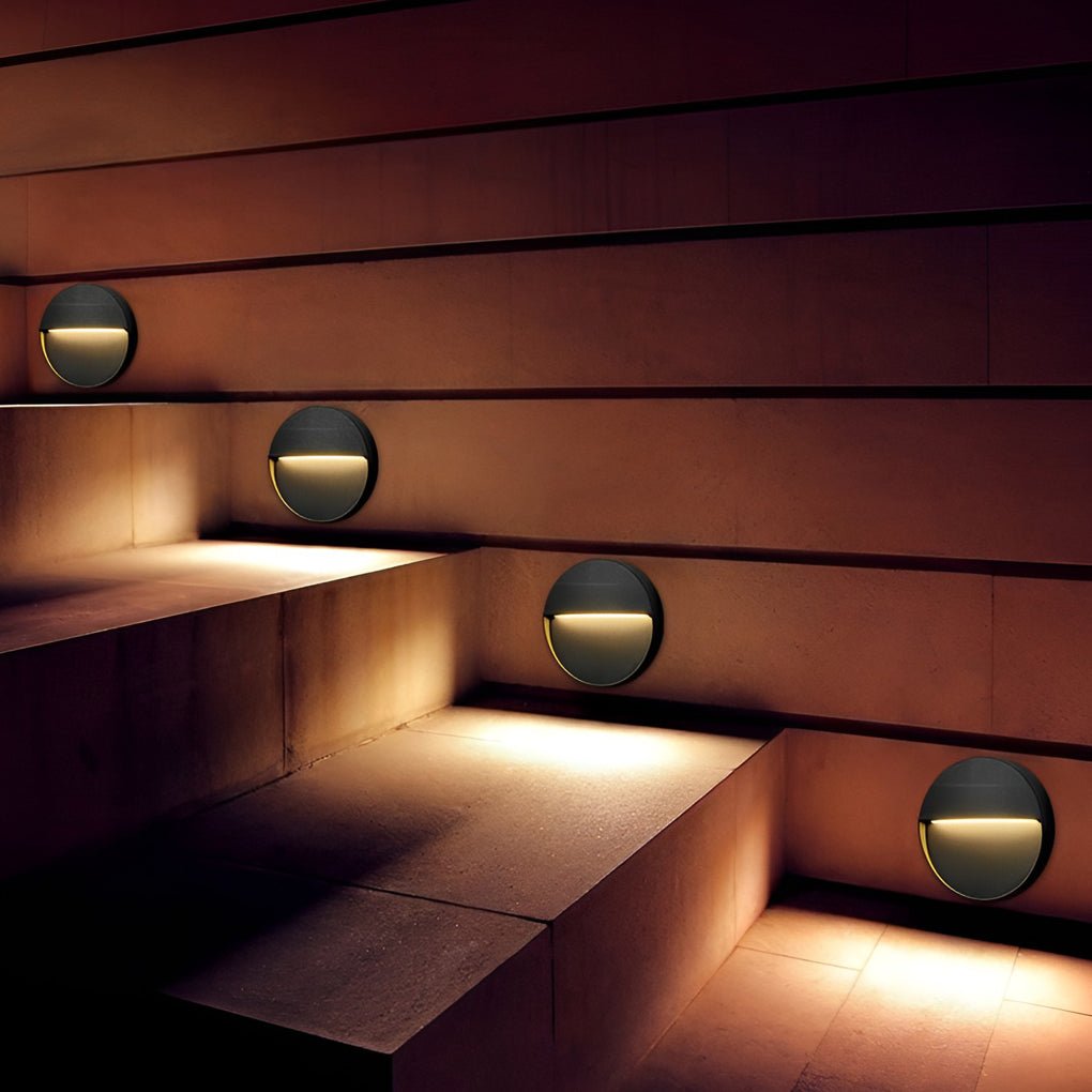 Modern Round Waterproof LED Outdoor Stair Wall Lights - Black Sconces