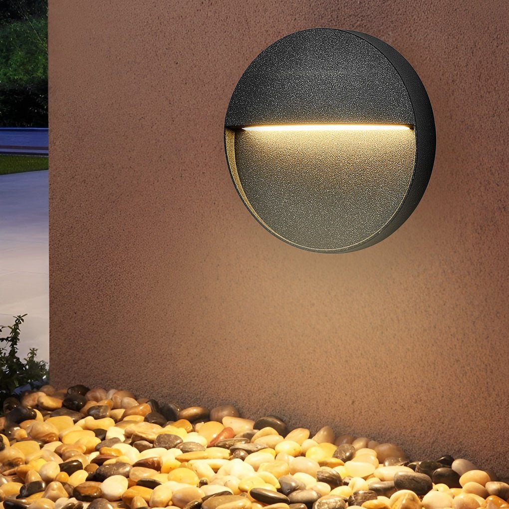 Modern Round Waterproof LED Outdoor Stair Wall Lights - Black Sconces