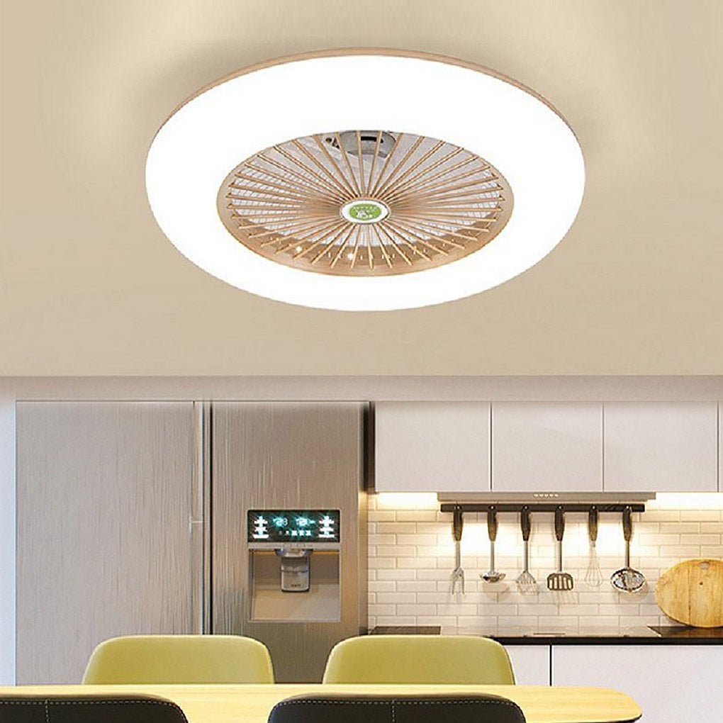 Modern White Round Bladeless Ceiling Fan with LED Lights for Living Room