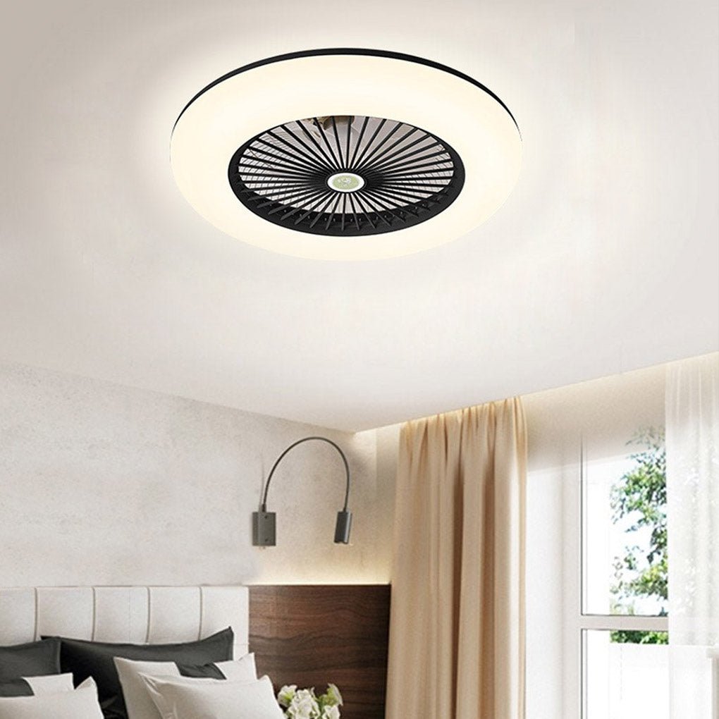 Modern White Round Bladeless Ceiling Fan with LED Lights for Living Room