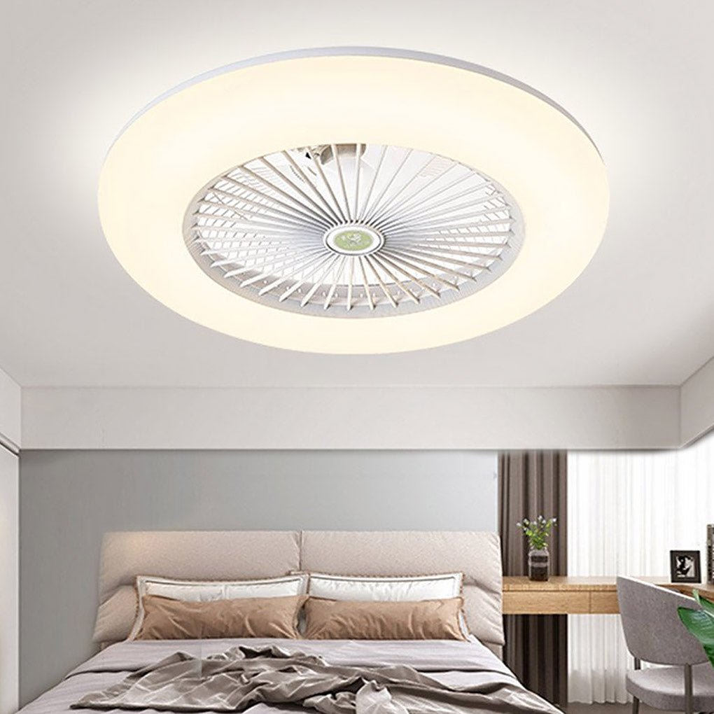 Modern White Round Bladeless Ceiling Fan with LED Lights for Living Room