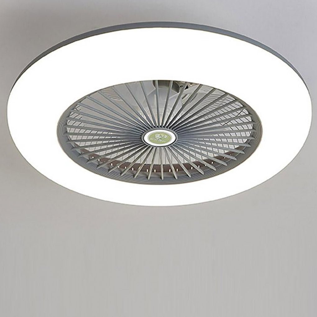 Modern White Round Bladeless Ceiling Fan with LED Lights for Living Room