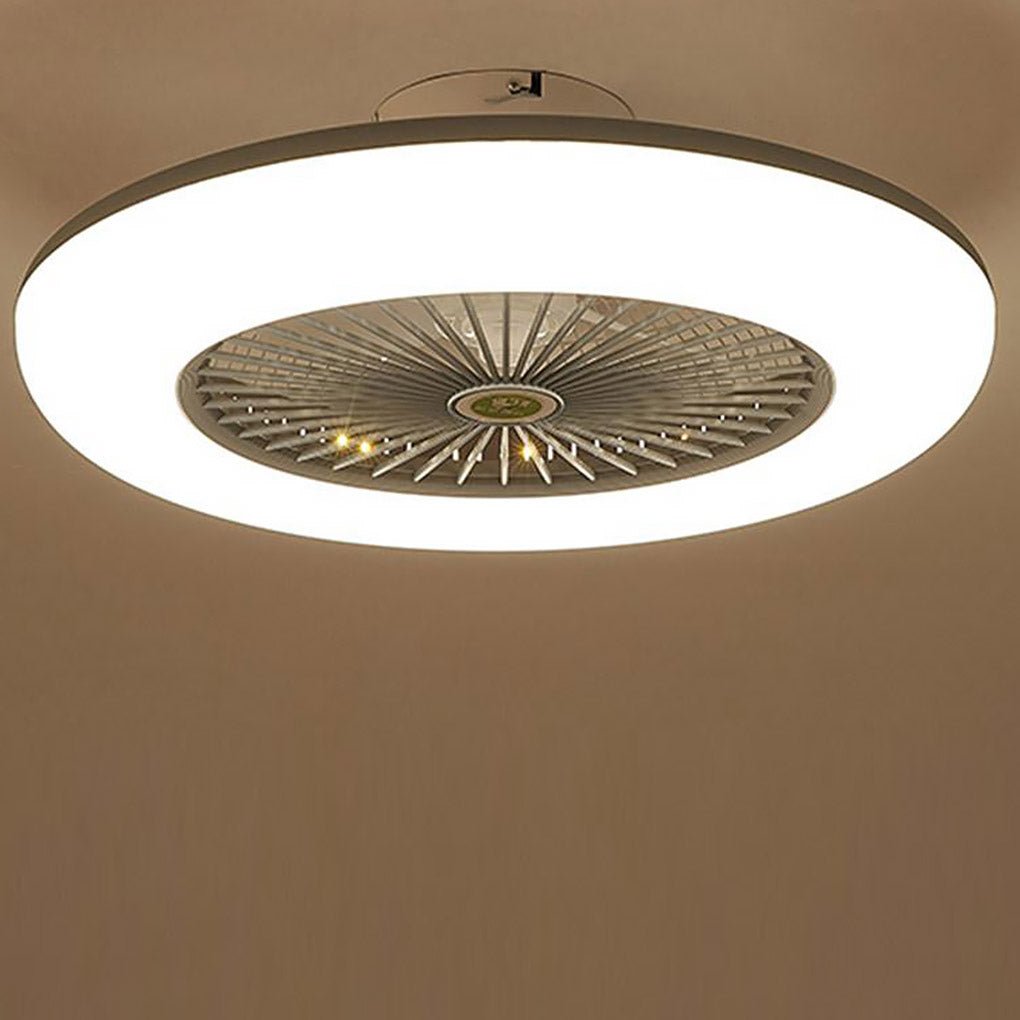 Modern White Round Bladeless Ceiling Fan with LED Lights for Living Room