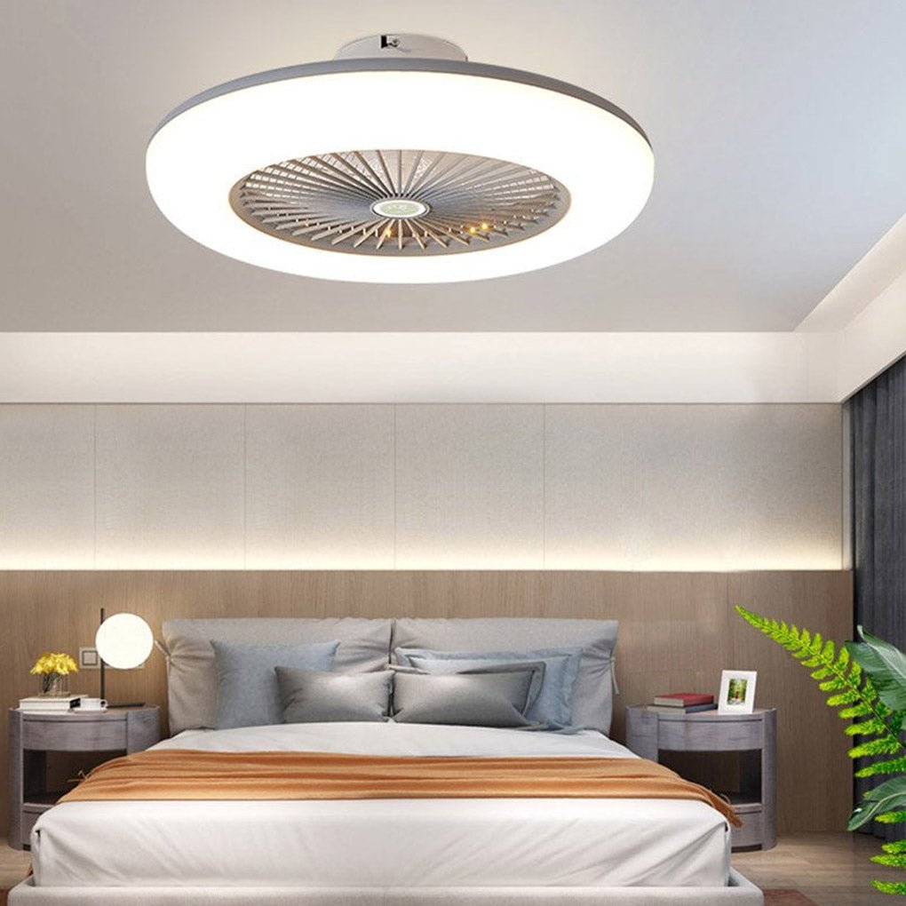 Modern White Round Bladeless Ceiling Fan with LED Lights for Living Room