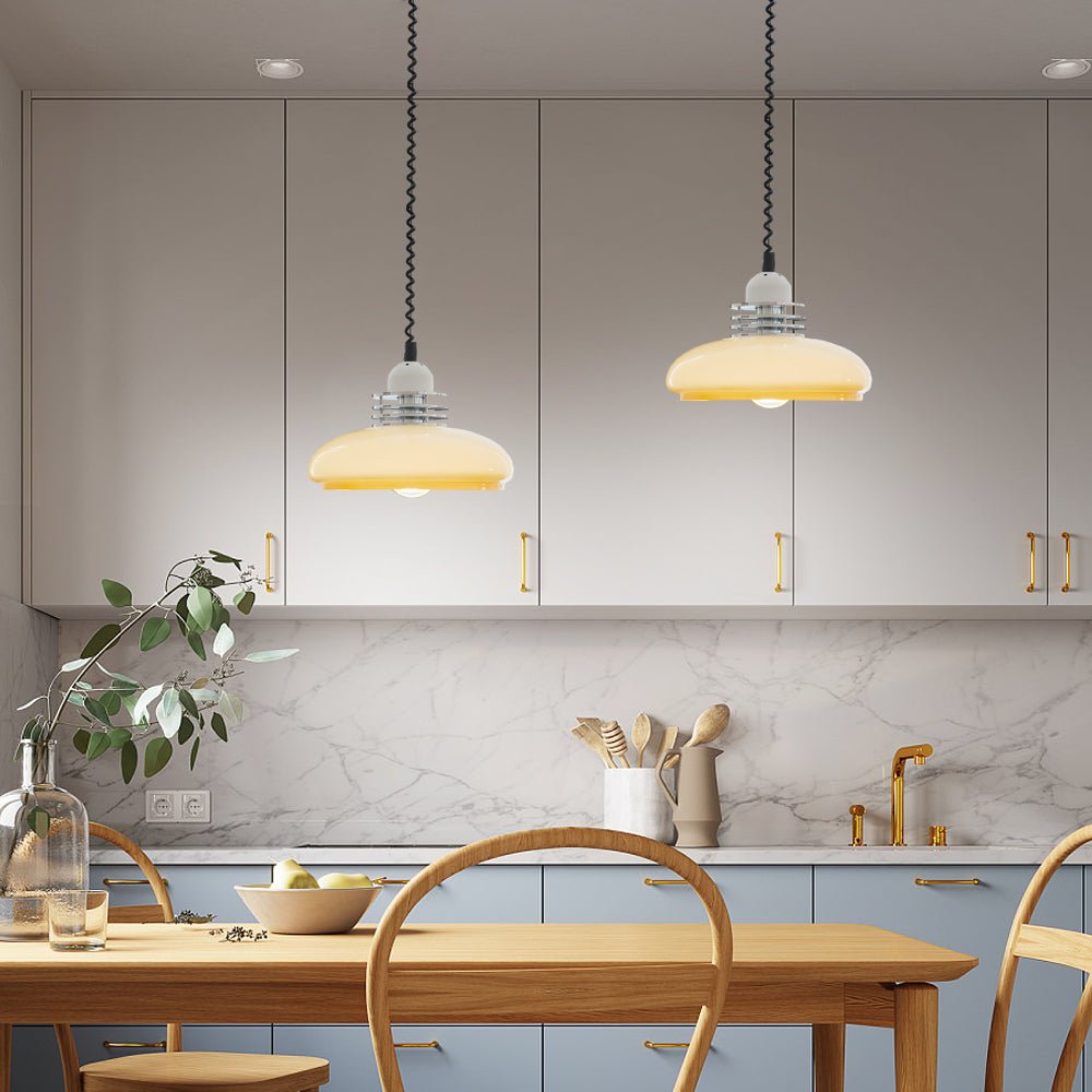 Retro Nordic Round Glass Cream Pendant Light with 3-Step Dimming for Living Room