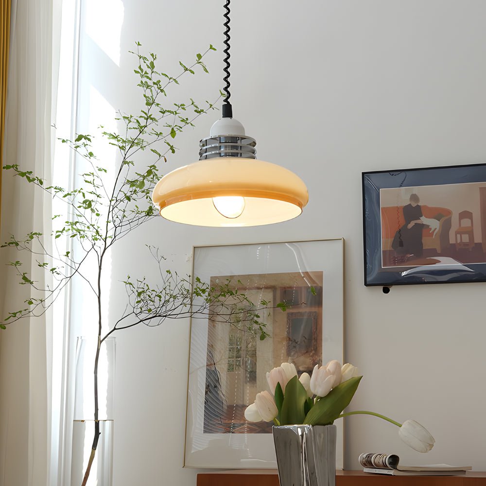 Retro Nordic Round Glass Cream Pendant Light with 3-Step Dimming for Home