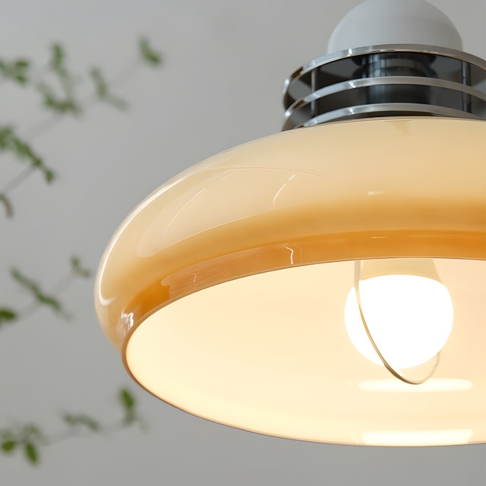 Retro Nordic Round Glass Cream Pendant Light with 3-Step Dimming for Home