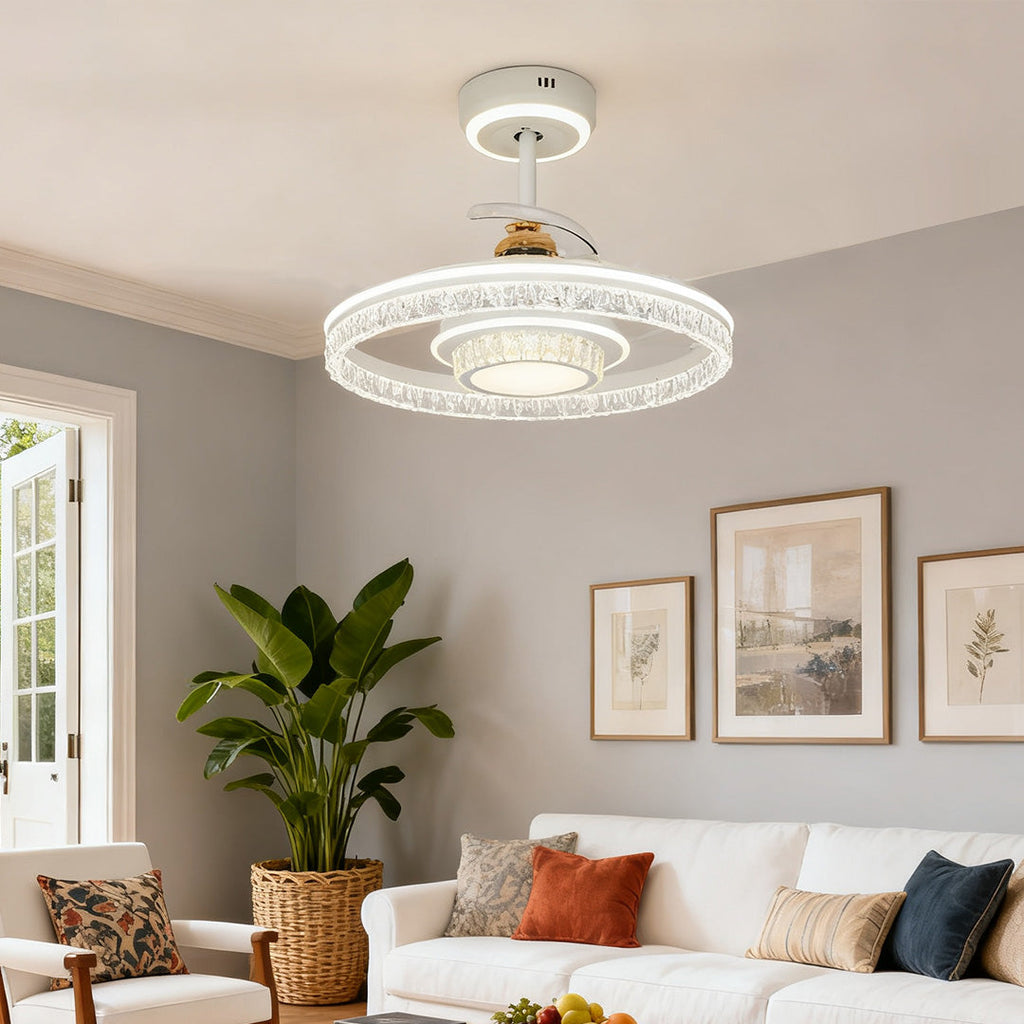 White Aluminum Nordic Ceiling Fan with Round Light for Modern Homes