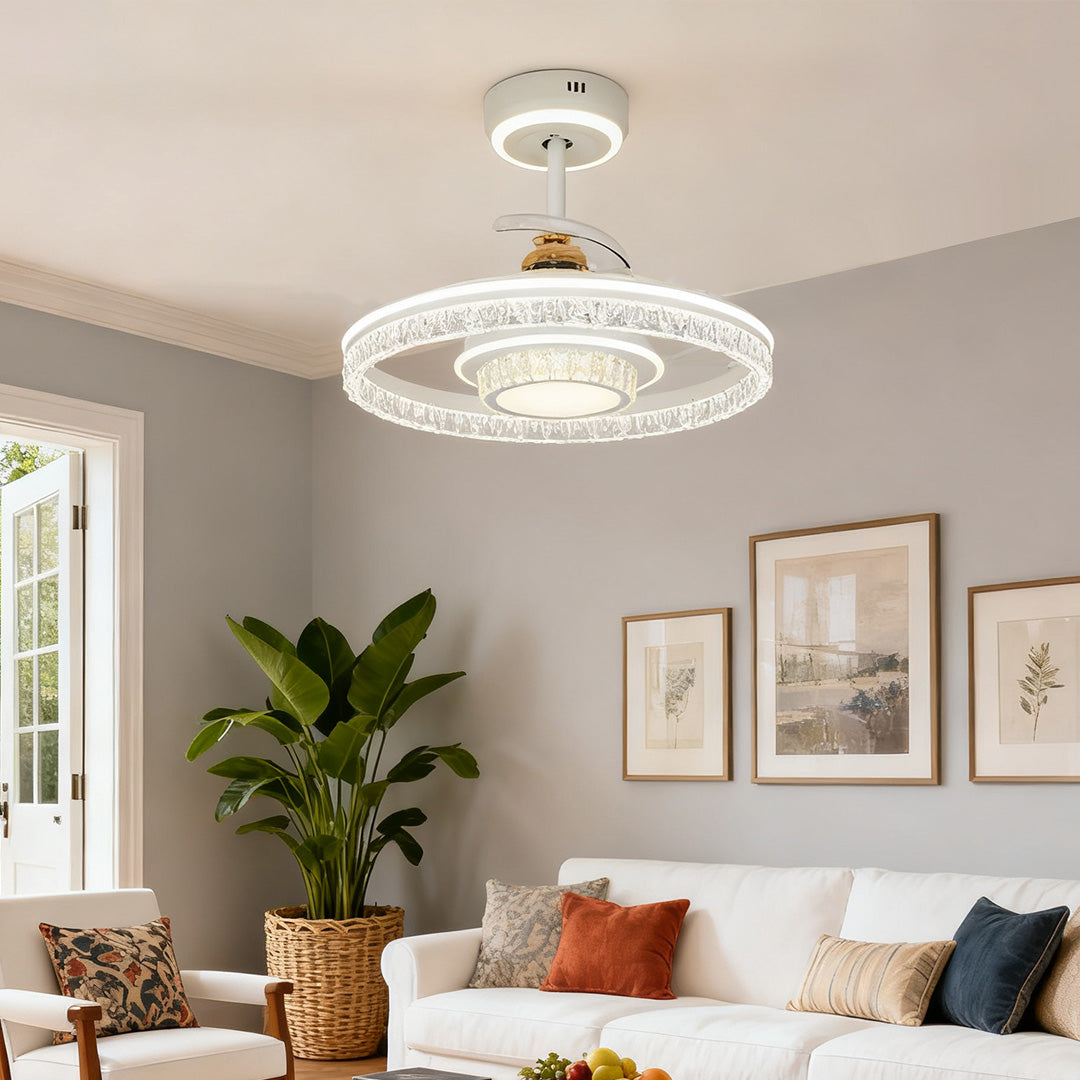 White Aluminum Nordic Ceiling Fan with Round Light for Modern Homes