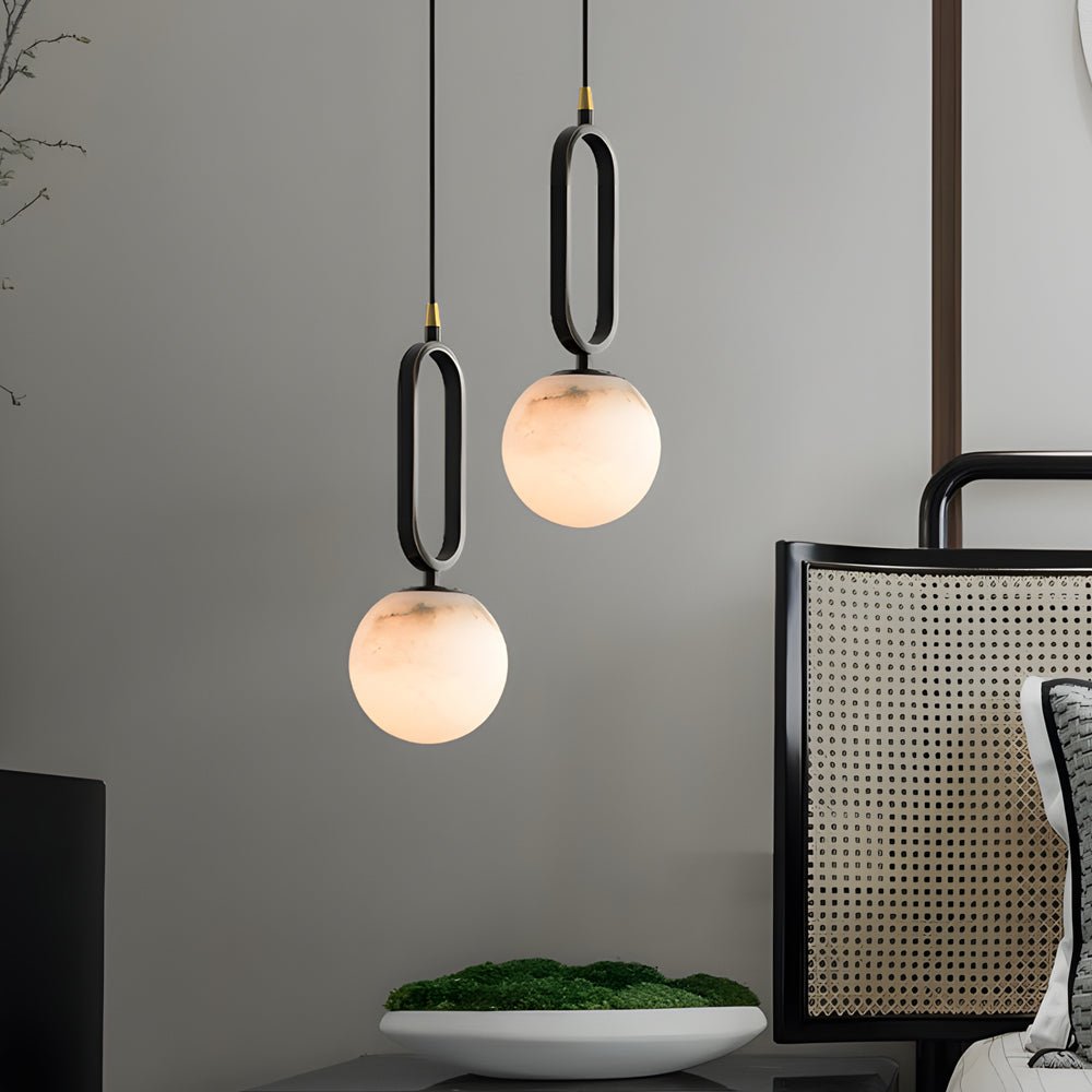 Natural Black Copper Round Marble Pendant Light for Modern Interiors