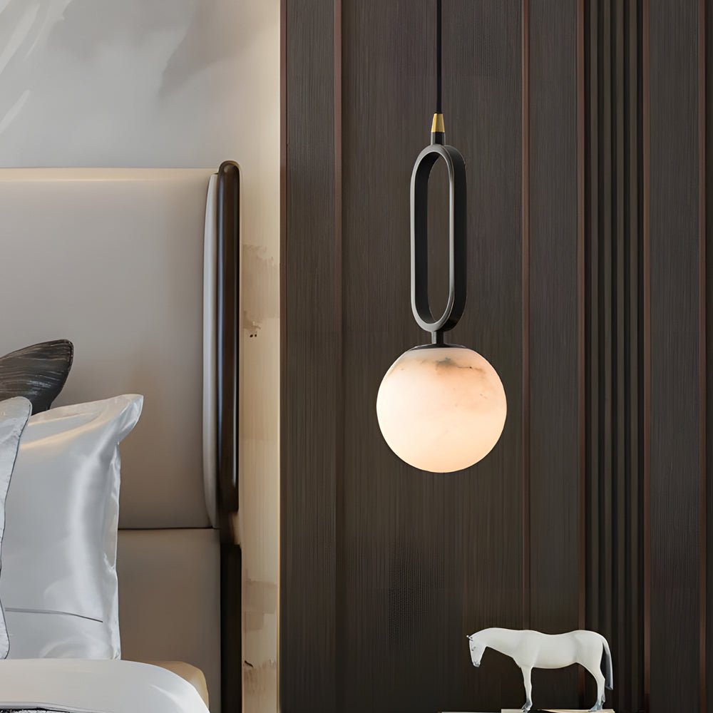 Natural Black Copper Round Marble Pendant Light for Modern Interiors